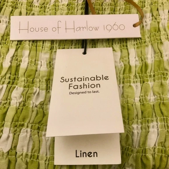 NWT HOUSE OF HARLOW 1960 LINEN SMOCKED GINGHAM JUMPSUIT (SIZE SMALL) - Picture 4 of 5